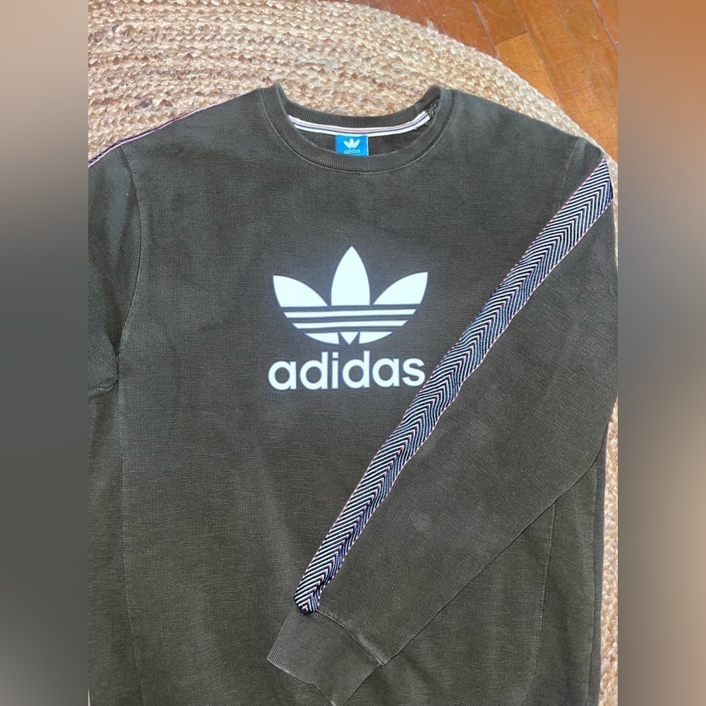 Unique -Rare-Vintage Thick Weave Adidas Sweatshirt -Washed Olive Green-Sz3XL-EUC - Picture 8 of 16